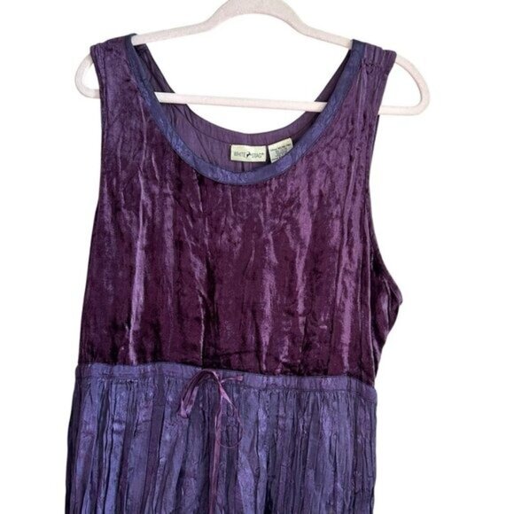 Whimsigoth Purple Dress XL 16/18 vtg Babydoll Velvet Crushed Taffeta Fairycore - Picture 3 of 13